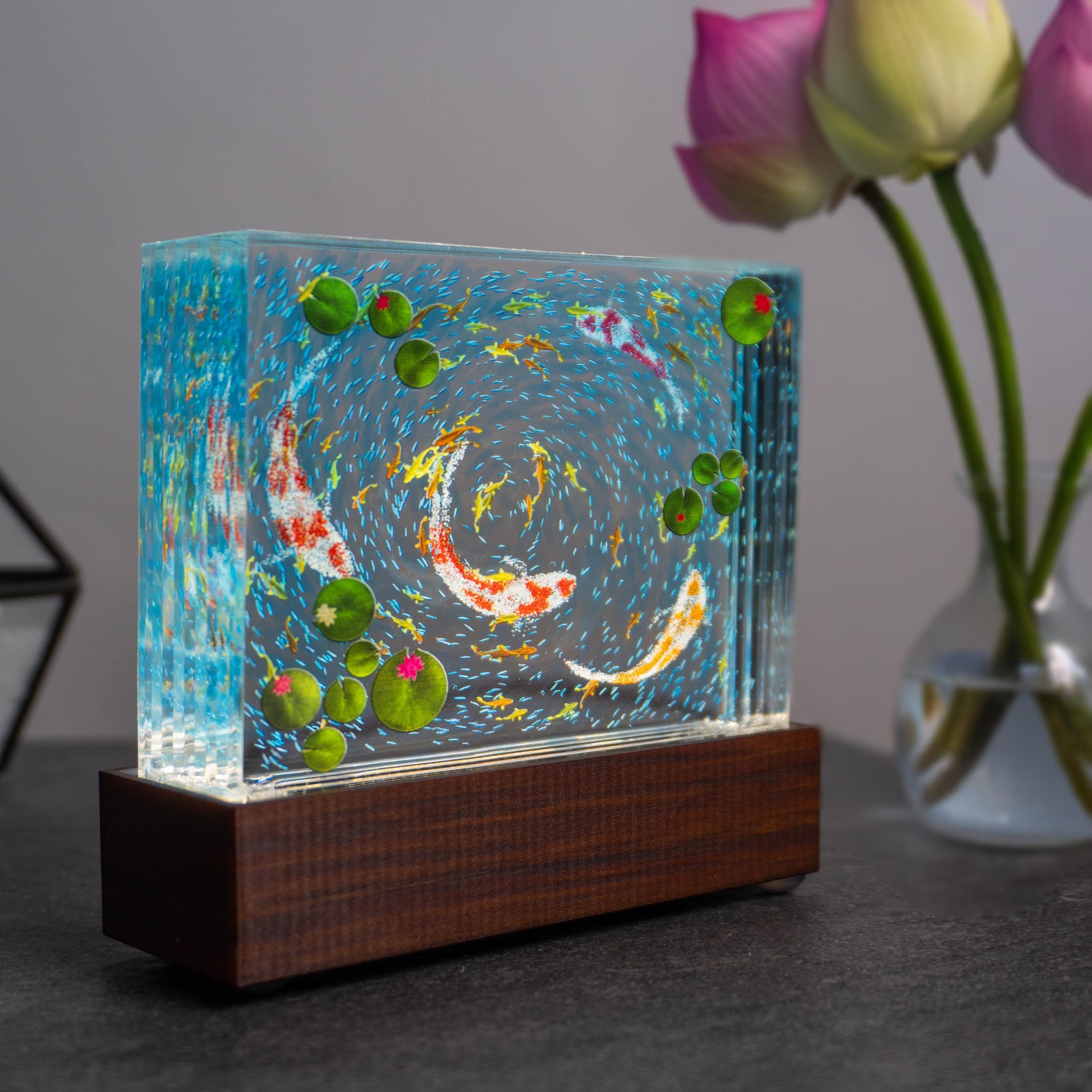 Koi & Goldfish Whirlpool Resin Sculpture, Zen pond light