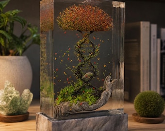 DNA Tree Resin Lamp Colorful Leaves Sculpture for Scientist or Biologist