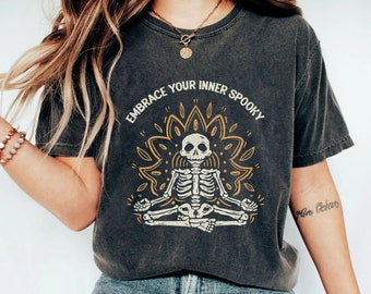 Yoga Skeleton T Shirt, Hippy Halloween Shirt, Earthy Halloween Shirt, Meditating Skeleton Shirt, Yoga Lover Shirt, Dancing Skeleton Shirt