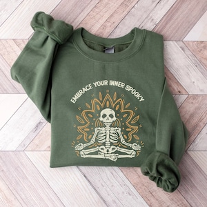 Meditating Skeleton Sweatshirt - Womens Halloween Sweatshirt, Spooky Yoga Shirt, Halloween Yoga Shirt, Hippy Halloween, Yoga Sweatshirt