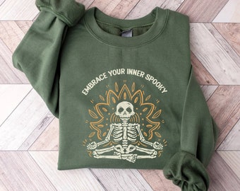 Meditating Skeleton Sweatshirt - Womens Halloween Sweatshirt, Spooky Yoga Shirt, Halloween Yoga Shirt, Hippy Halloween, Yoga Sweatshirt