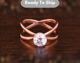 1.50CT Hidden Halo Round Cut Moissanite Engagement Ring/10K Rose Gold Solitaire Ring/Promise Wedding Ring/Proposal Bridal Ring Ready To Ship