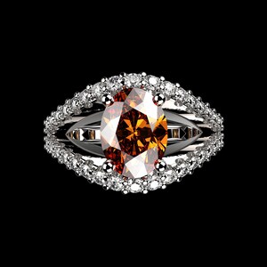 2.00 CT Champagne Oval Cut Moissanite Engagement Ring/ 14K White Gold Split Ring/ Anniversary Ring For Her/ Vintage Promise Ring/Trendy Ring
