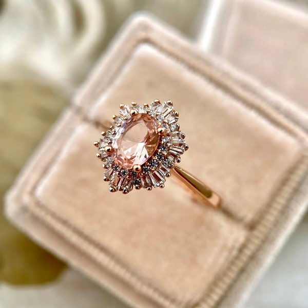 1.25 CT Oval Cut Pink Moissanite Engagemet Ring/14K Gold Rose Ring/Pink Vintage Ring/Peach Anniversary Ring/Promise Ring For Her