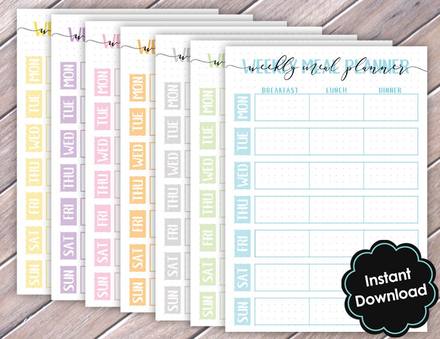 Printable Weekly Food Planner Downloadable Sheets A5 Size - Etsy