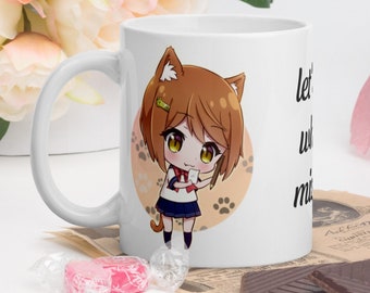 Schoolcat-chan white glossy mug, Catgirl mug 0,3ml
