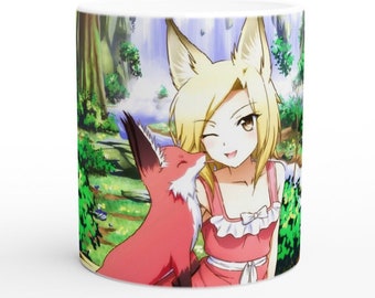 Foxgirl cup, mug, foxgirl with fox, ceramic cup 0.3ml