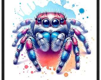 Süße kleine Springspinne auf Premium-Poster aus mattem Papier mit Holzrahmen in verschiedenen Größen, Geschenkidee