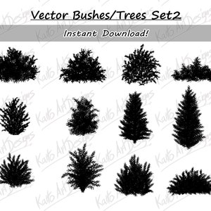 Vector bushes - trees - vector masks - as SVG and PNG files, for commercial use. e.g. as background set 2
