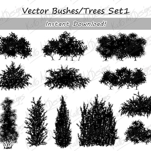 Vector bushes - trees - vector masks - as SVG and PNG files, for commercial use. e.g. as a background