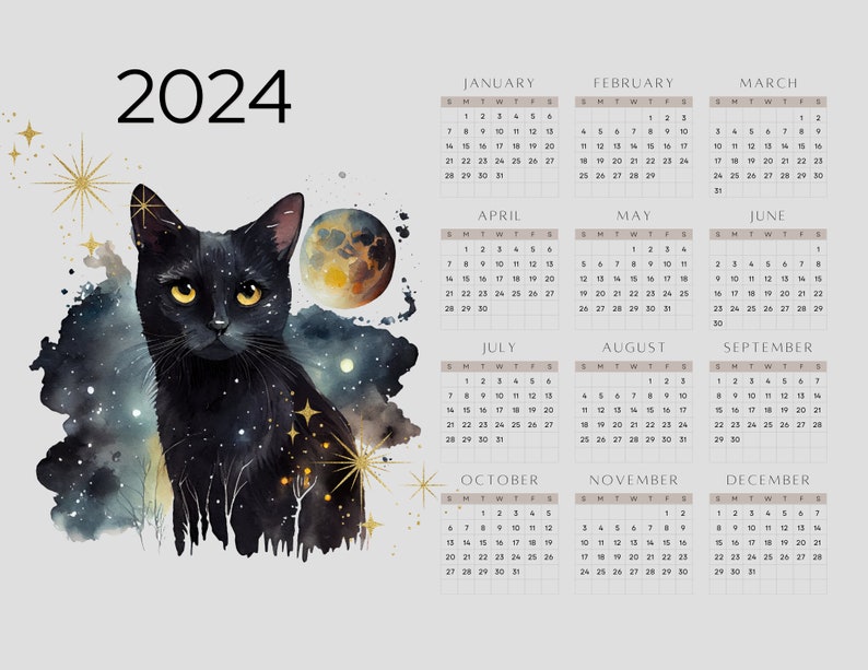 Black Cat 2024 Calendar Etsy