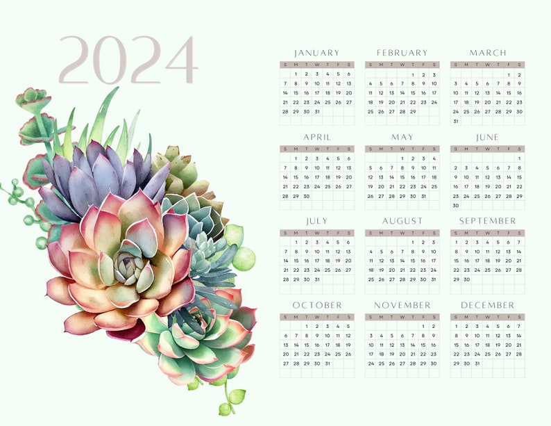 Succulents 2025year Calendar Etsy