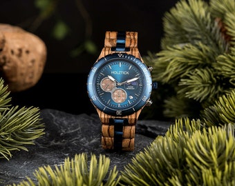 Holzarmbanduhr für Männer - stylische Unikate aus Holz - Armbanduhr Chronograph für Herren - perfekes Geschenk