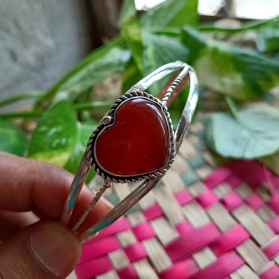 Bracelet Cornaline Avec Chaîne Et Attache En Argent 925, Marque Délicatement Doux