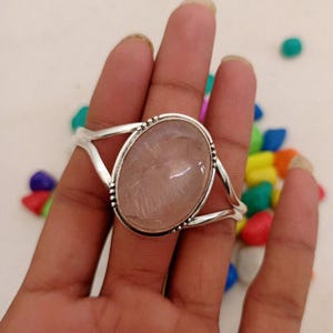 Rose Quartz Bangle, Handmade bangle, Gemstone bangle, 925 Silver bangle, Natural Rose Quartz, Adjustable bangle, Rose Quartz Jewelry