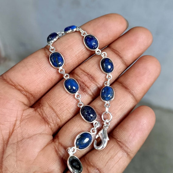Blue Lapis Lazuli Bracelet, Handmade Bracelet, 925 Silver Bracelet, Natural Lapis, Beautiful Bracelet, Gift For Love, Lapis Jewelry
