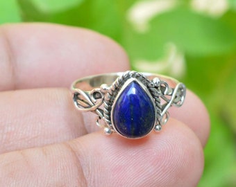 Lapis Lazuli Ring, 925 Silver Rings, Pear Shape Blue Lapis Ring, Gemstone Silver Ring, Gift For Her, Lapis Ring, Blue Lapis Ring
