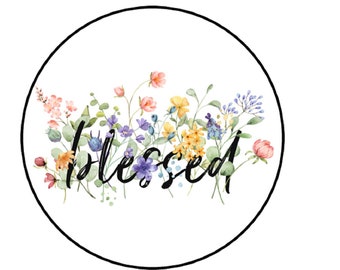 30 Floral Blessed Stickers, Envelope Seals, Labels, 1.5", Round, Wildflowers
