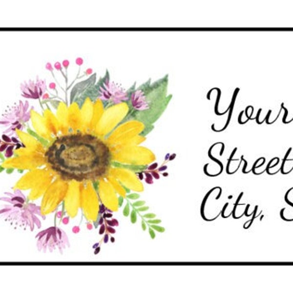 30 Personalized Sunflower Address Labels, Stickers, Name Tags