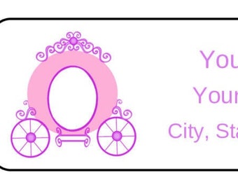 30 personalized princess carriage address labels, stickers, name tags