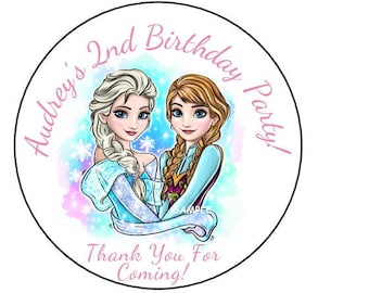 12 Personalized Princess Birthday Party Stickers, Favors, Bag Box Labels, Tags, 2.5", Round, Custom Made