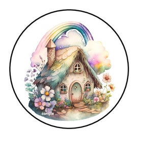 30 Rainbow Fairy House Stickers Labels Tags Envelope Seals Favors 1.5&quot; Round Stamps Stickers for Cards Gifts Packages