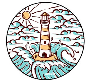 30 Lighthouse Stickers, Labels, Envelope Seals, Stamps, 1.5", Round, Ocean, Beach