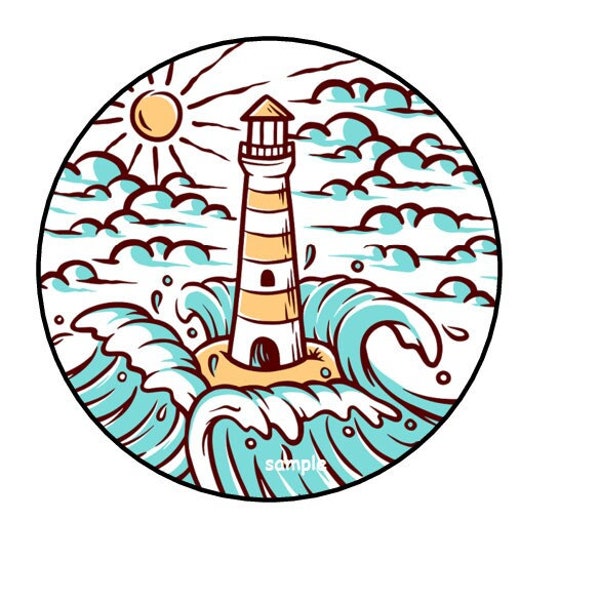 30 Lighthouse Stickers, Labels, Envelope Seals, Stamps, 1.5", Round, Ocean, Beach