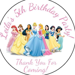 12 Disney Princess Stickers, Personalized, Birthday Party Favors, Goody Bag Box Labels, Gift Tags, Custom Made, 2.5", Round, Princesses