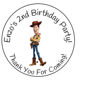 12 Personalized Toy Story Birthday Party Stickers, Labels, Gift Tags, Woody, Favor Stickers, Custom Made