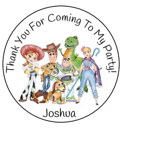 12 Toy Story Birthday Party Stickers, Personalized, Favors, Goody Bag Labels, tags, 2.5&quot;, round, disney, Custom Made, woody, buzz, jesse