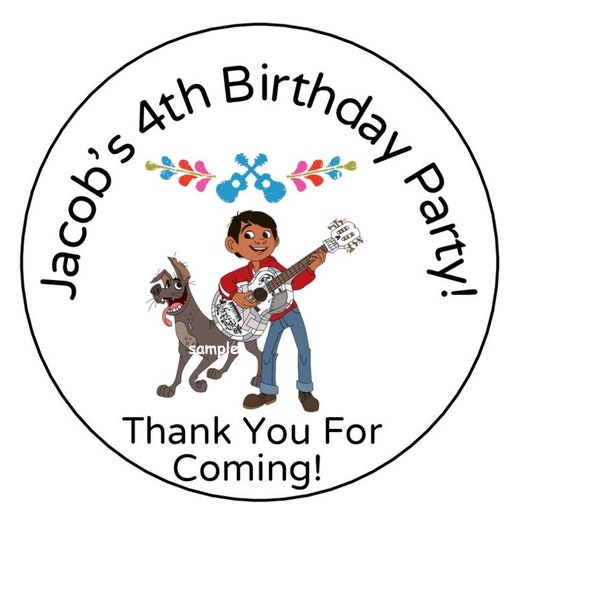 12 Coco Personalized Birthday Stickers, Labels, Favor Stickers, Coco party, Goody bag stickers, Custom made