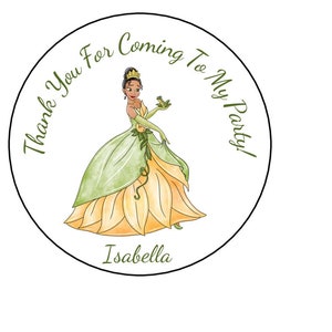 12 Princess Tiana Stickers, Personalized, Goody bag labels, Birthday Party Favor Stickers, Princess and the frog, Disney, Custom Made