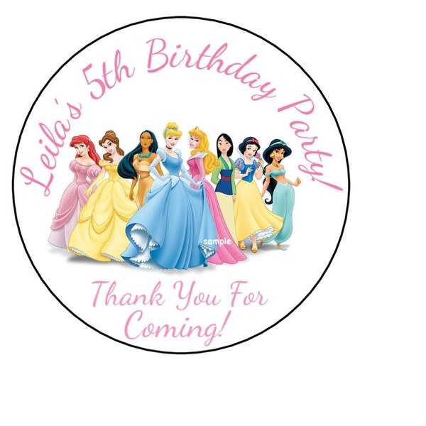 12 Princess Birthday Party Stickers, Personalized, Favor Stickers, Goody Bag Labels, Gift Tags, Custom Made