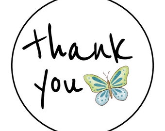 30 Thank You Butterfly Stickers, Envelope Seals, Labels, Tags, Stamps,1.5", Round, Small Business