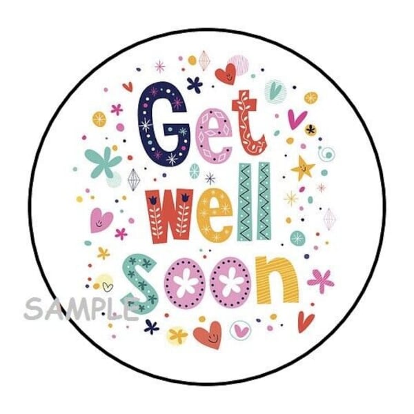 30 get well soon envelope seals labels stickers 1.5" round