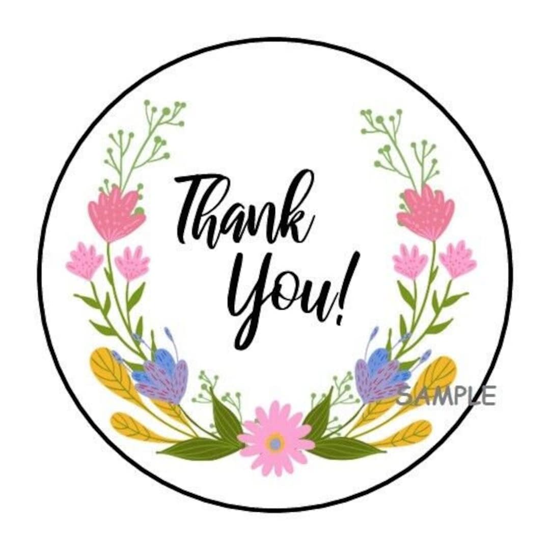 30 Thank You Floral Envelope Seals Labels Stickers 1.5" Round Flowers ...