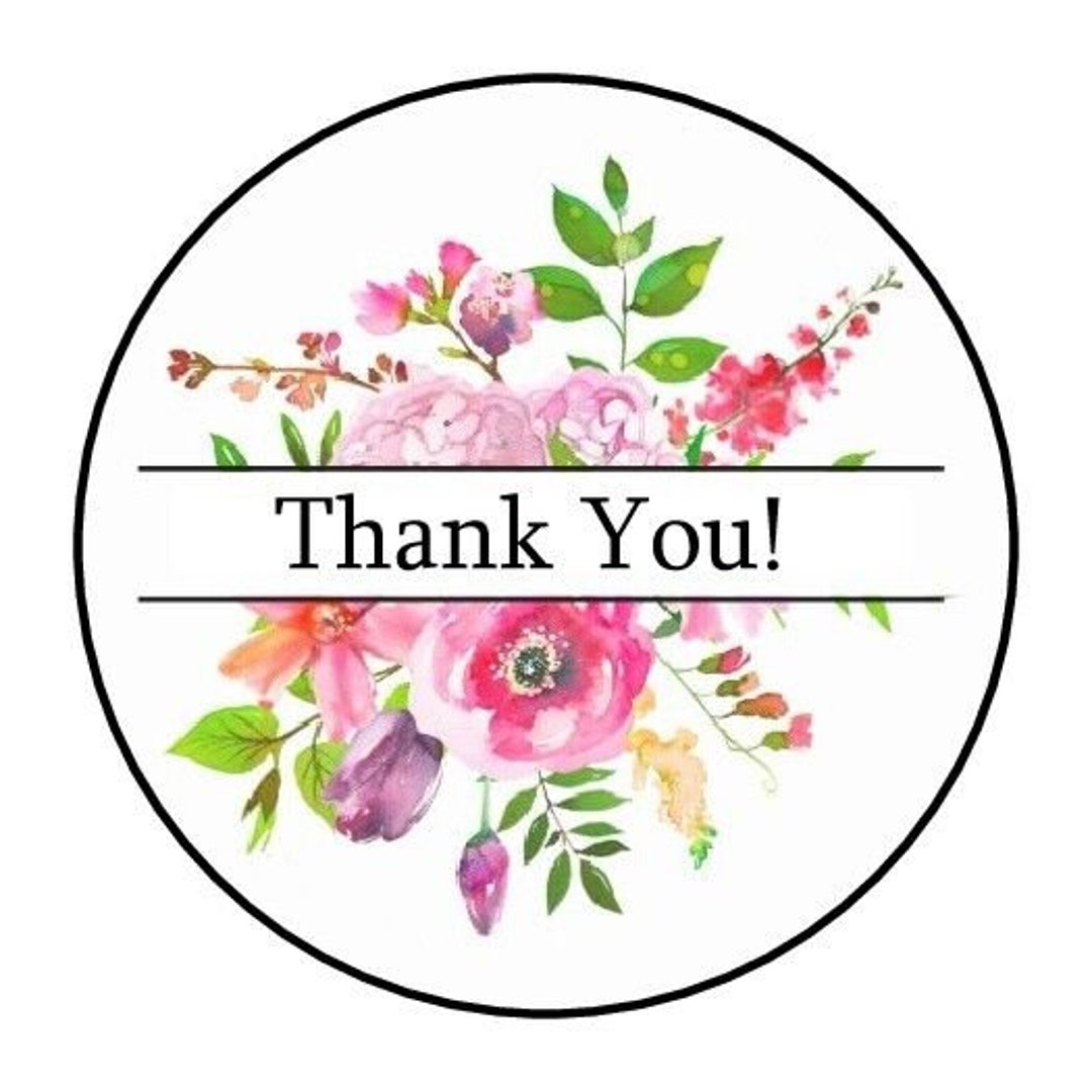 30 Thank You Floral Envelope Seals Labels Stickers 1.5" Round Flowers ...