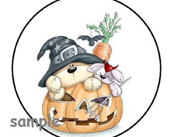 30 cute teddy bear halloween envelope seals labels stickers 1.5" round puppy