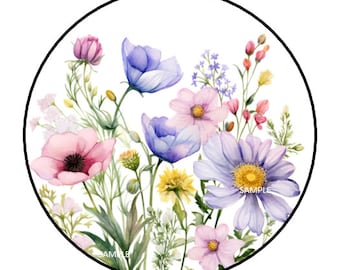 30 Wildflowers stickers envelope seals labels tags favors Stamps 1.5" round, Floral, Flowers