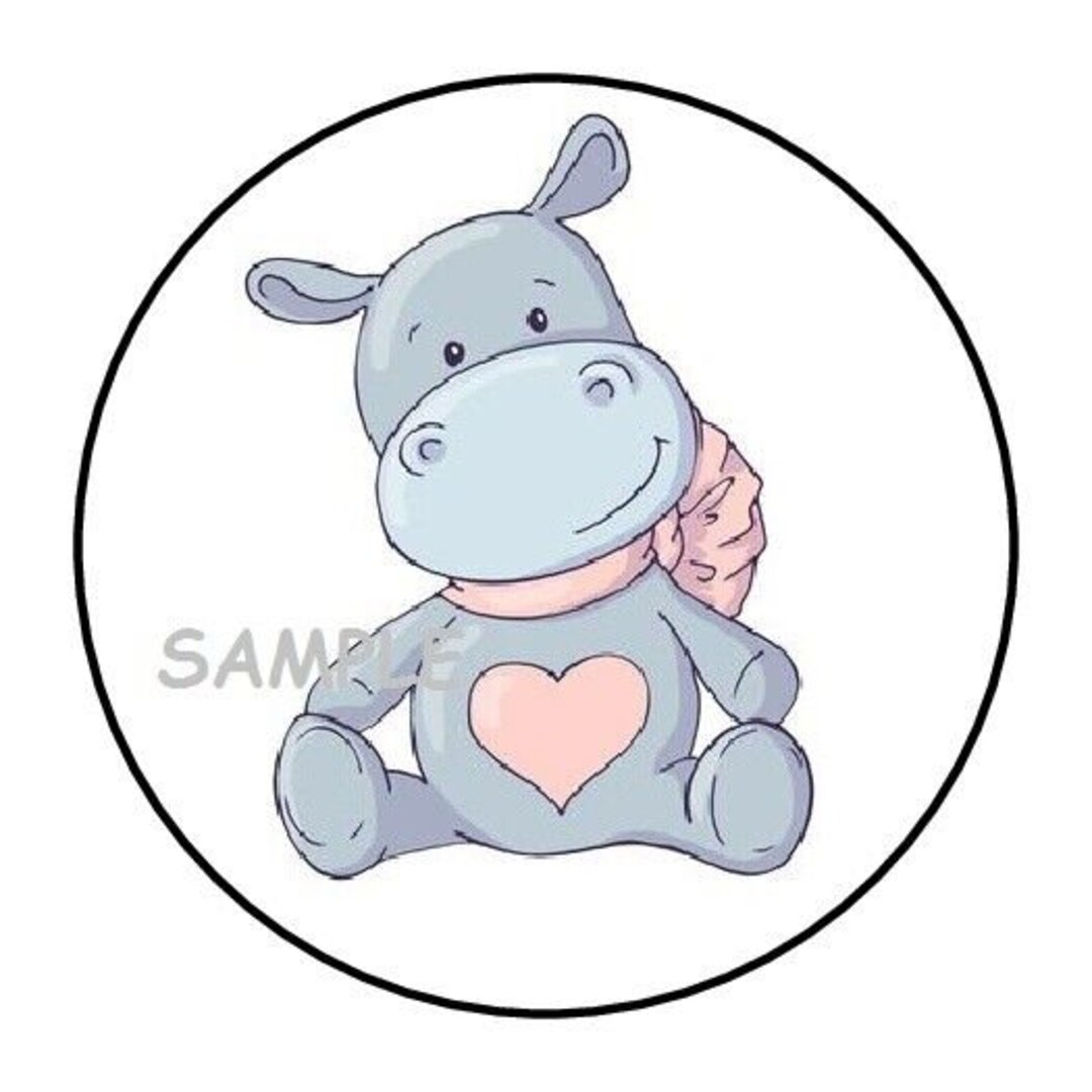 30 Cute Hippo Envelope Seals Labels Stickers 1.5 Round Gift Party