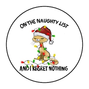 30 Funny Christmas Cat Kitten Stickers, Envelope Seals, Tags, Favors, Labels, Stamps, 1.5&quot;, Round
