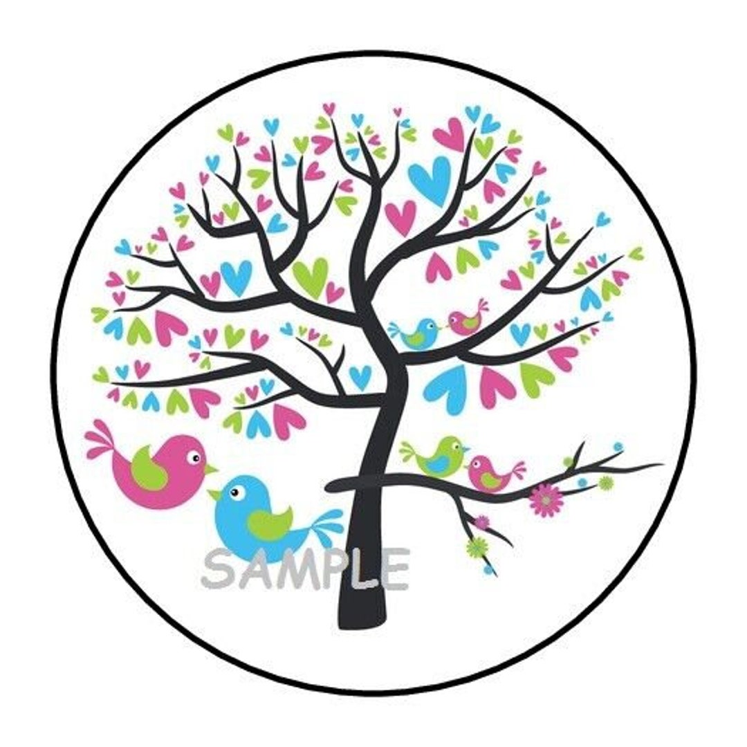 30 Heart Tree and Birds Envelope Seals Labels Stickers 1.5