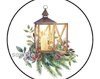 30 christmas lantern envelope seals labels stickers 1.5" round candle