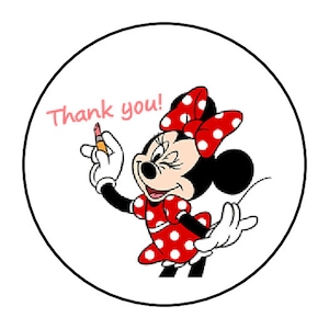 30 thank you minnie mouse stickers envelope seals labels 1.5&quot; round custom made