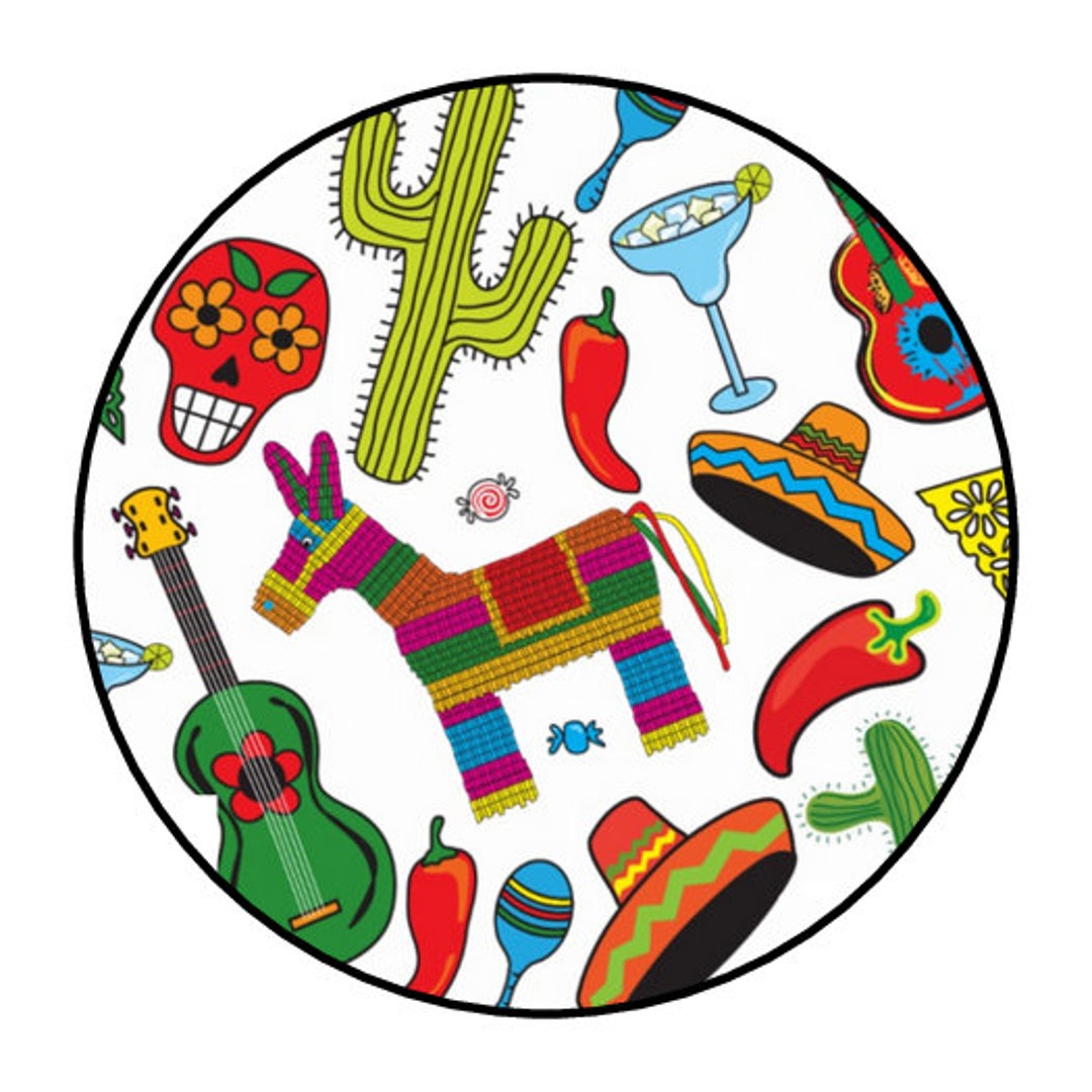 30 Fiesta Stickers, Envelope Seals, Labels, 1.5