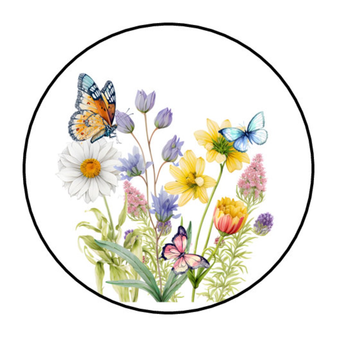 30 Butterflies and Flowers Stickers, Labels, Envelope Seals, Tags ...