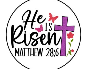30 easter stickers, labels, tags, favor stickers, envelope seals, 1.5", round, He is Risen, Religious