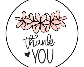 30 Thank You Floral Stickers, Envelope Seals, Labels, Tags, Stamps,1.5", Round, Small Business Stickers, Flowers