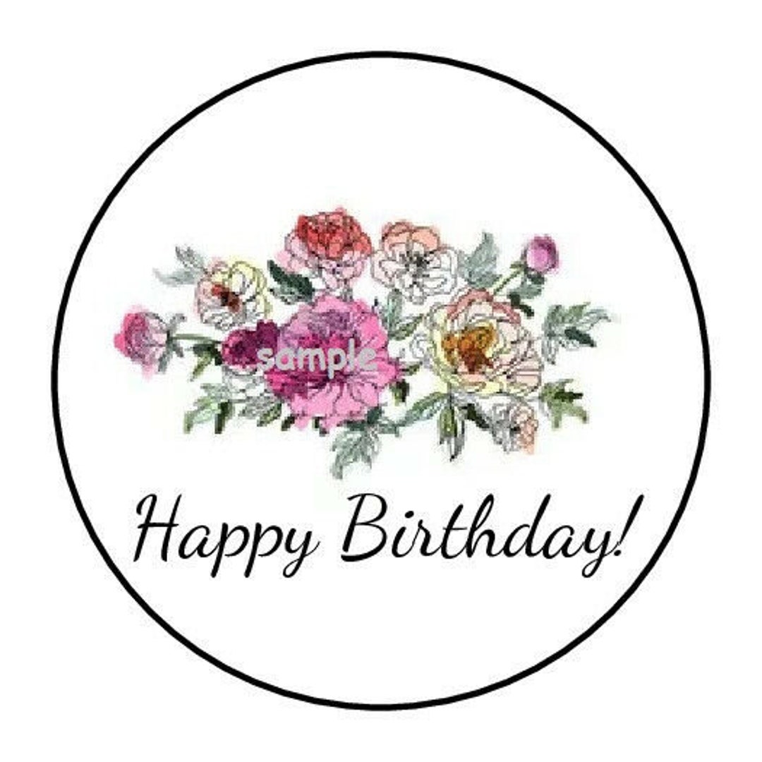30 Happy Birthday Floral Envelope Seals Labels Stickers 1.5 Round ...
